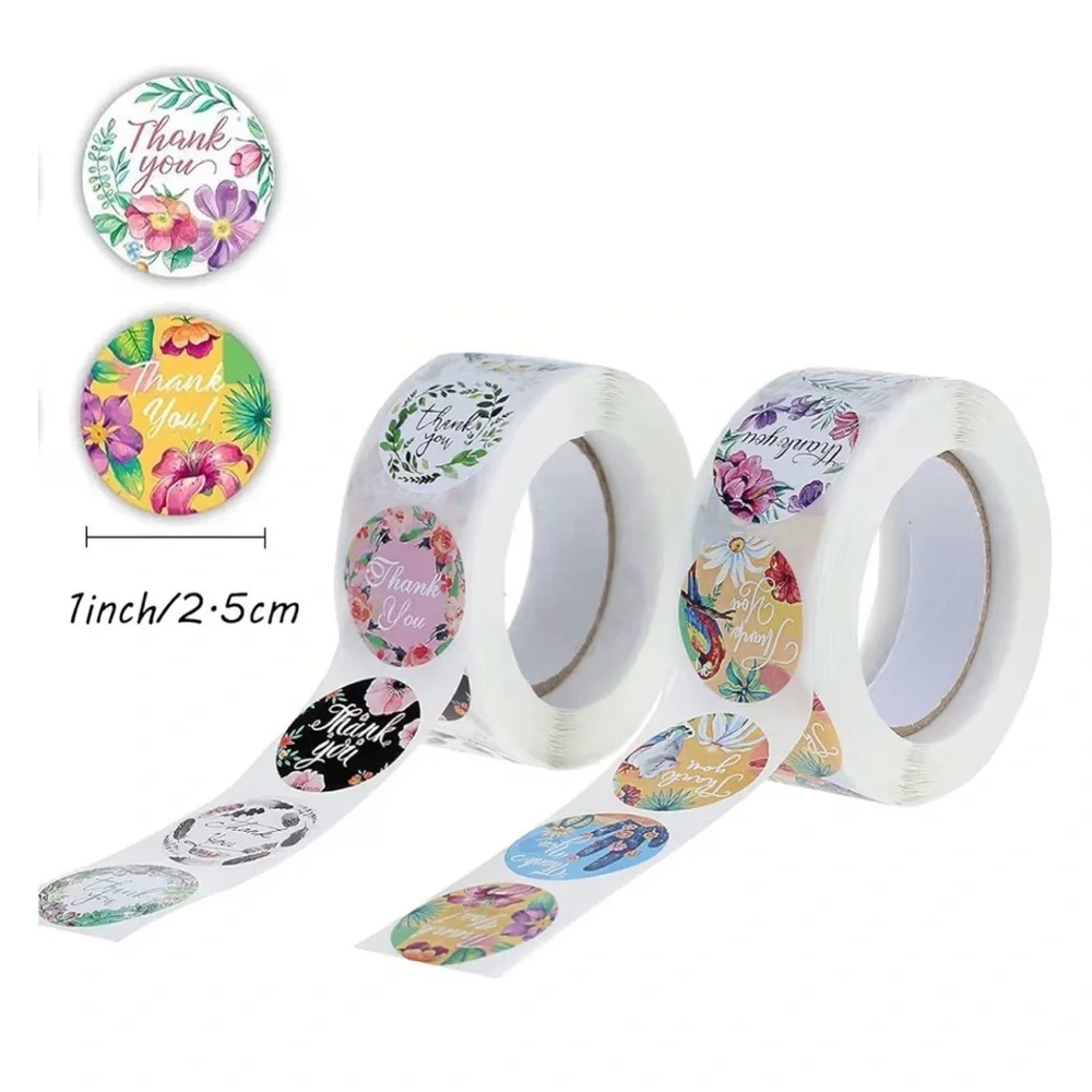 Floral Thank You Stickers Roll